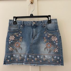 Embroidered Jean Skirt